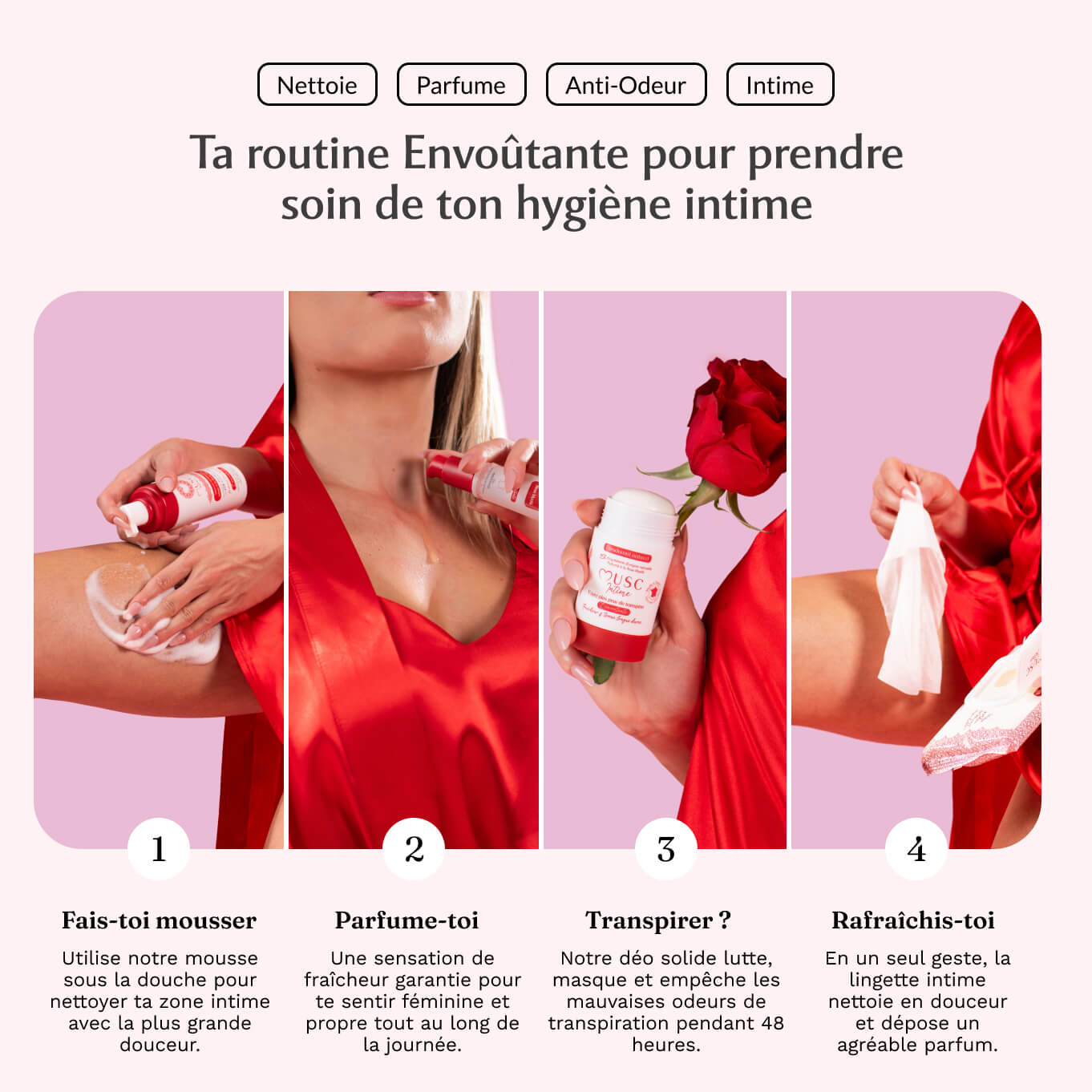 Lingettes toilette intime - Paquet de 30 à la Rose Mystik - L'Envoûtante