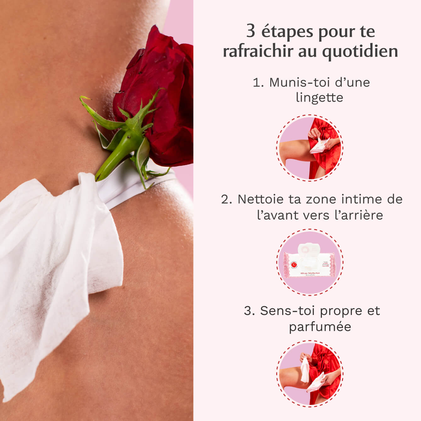 Lingettes toilette intime - Paquet de 30 à la Rose Mystik - L'Envoûtante