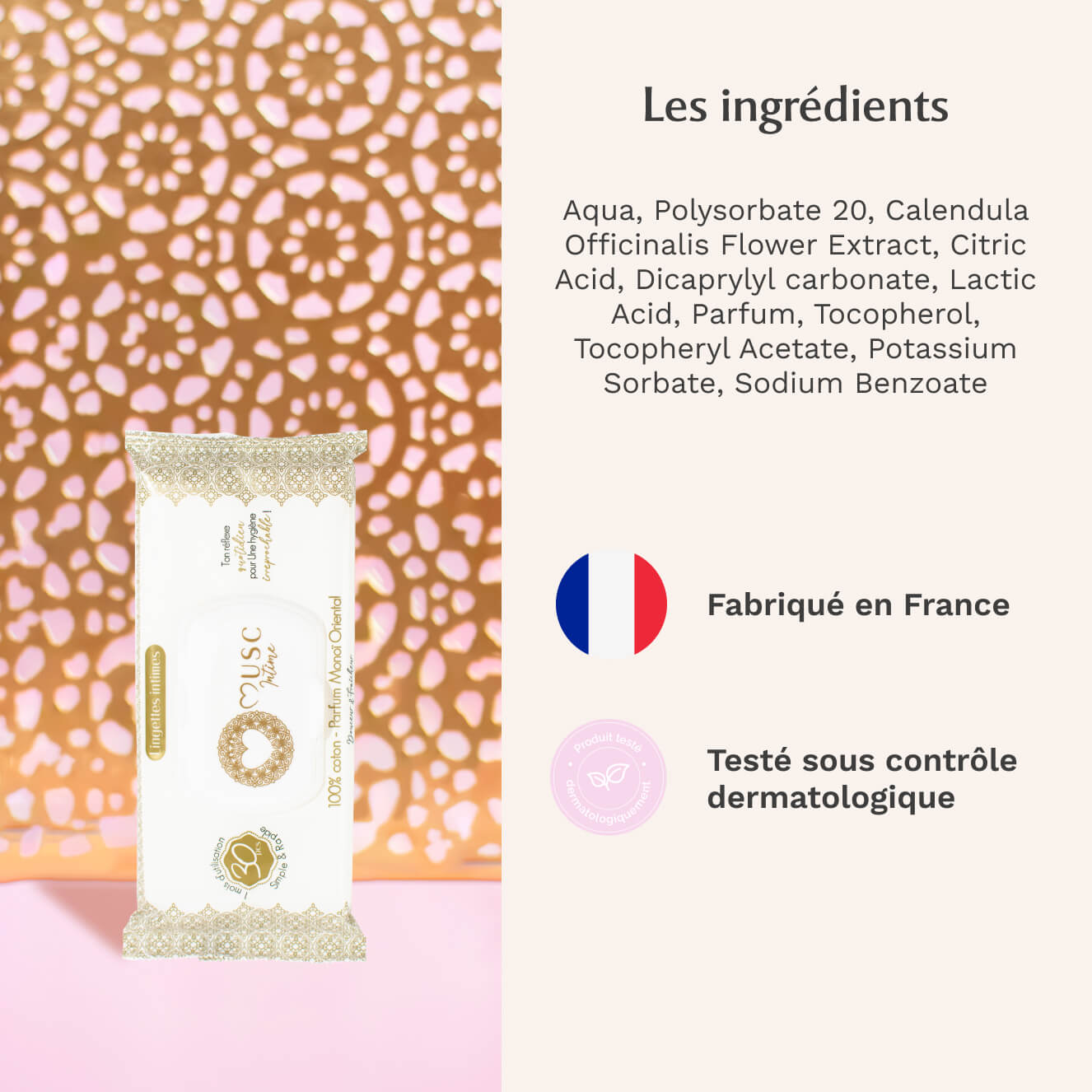 Lingettes toilette intime - Paquet de 30 au Monoï Oriental - La Rayonnante