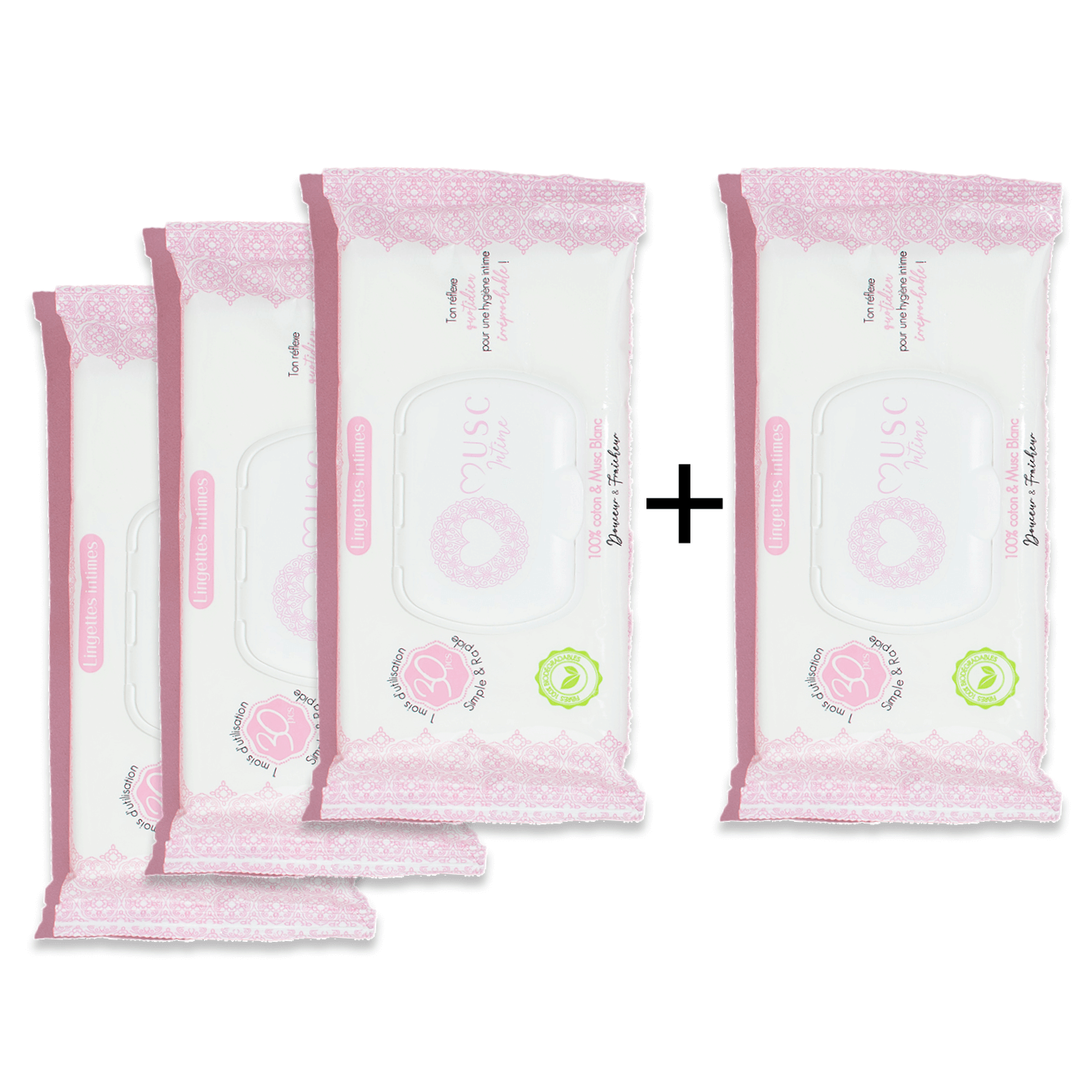 Lingettes toilette Intime au Musc Blanc - Paquet de 30